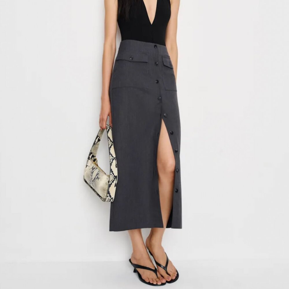✨ SALE✨ Reformation Britt Midi Skirt Charcoal Gray Business Causal Office Siren